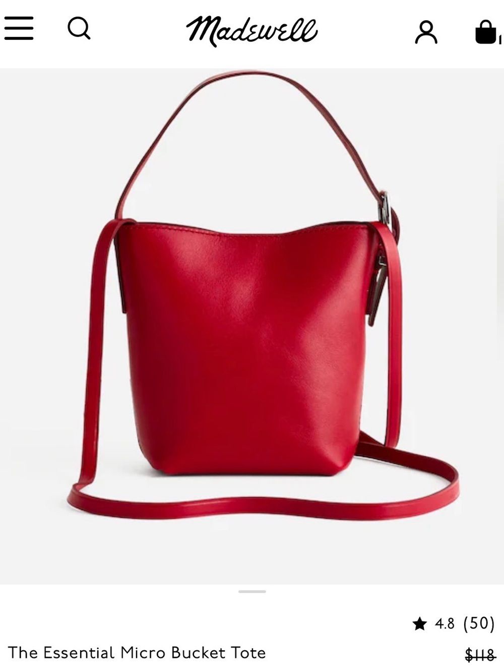 Madewell Red Micro Bucket Tote with Crossbody Strap